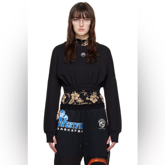 Marine Serre Women's Cropped Sweatshirt Black 99 Size XS - Picture 5 of 15